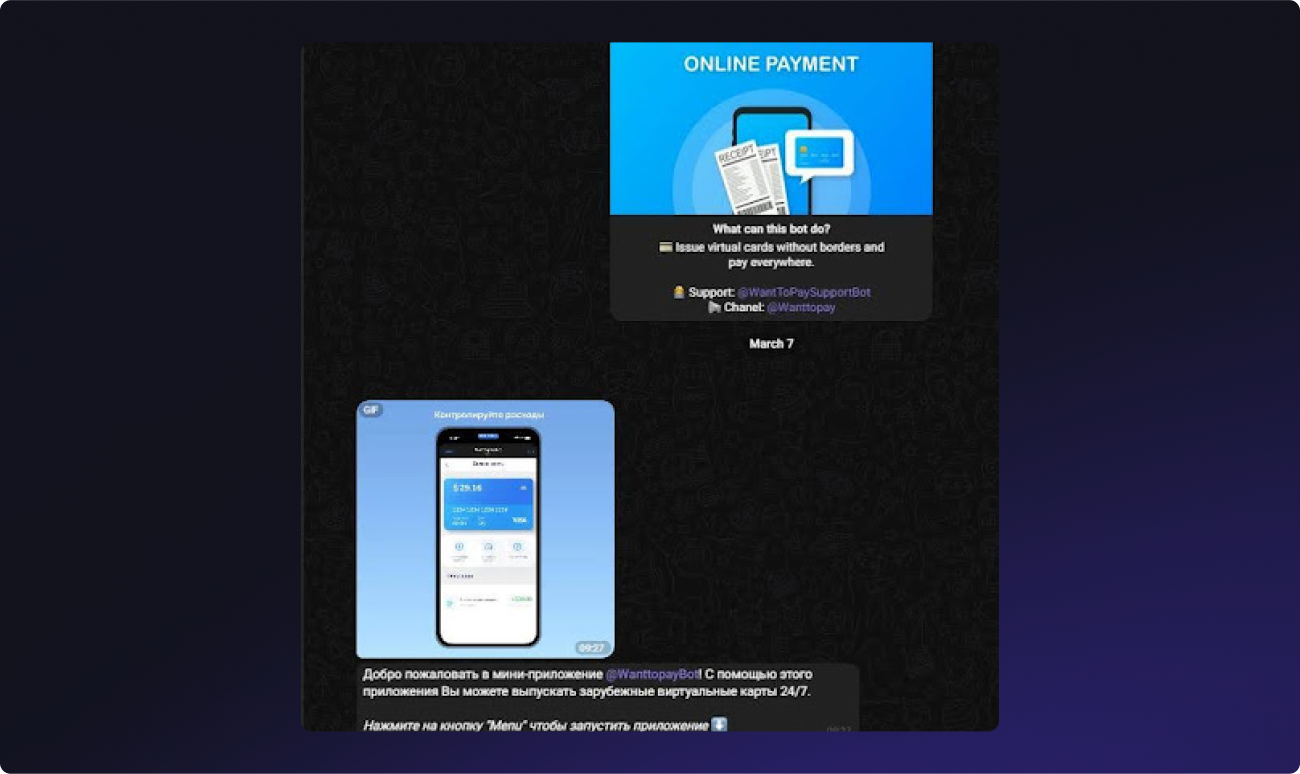 An example of a mini-app in Telegram